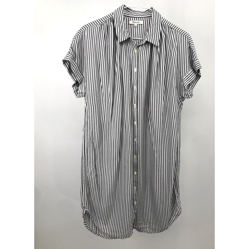 Madewell White Black Striped Button Down Shirtdress Size S